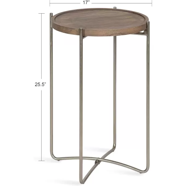 imageKate and Laurel Vale Modern Side Table 155 x 155 x 25 Gray Wood with Brushed Silver Base Round End Table for Storage and DisplayGrey