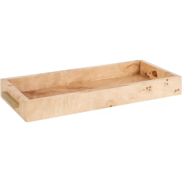 imageKate and Laurel Burlock Modern Decorative Burlwood Rectangle Tray with Handles 8 x 19 Natural Wood and Gold Transitional Rectangular Tray for Use as Entryway Tray Decor or Ottoman Serving Tray