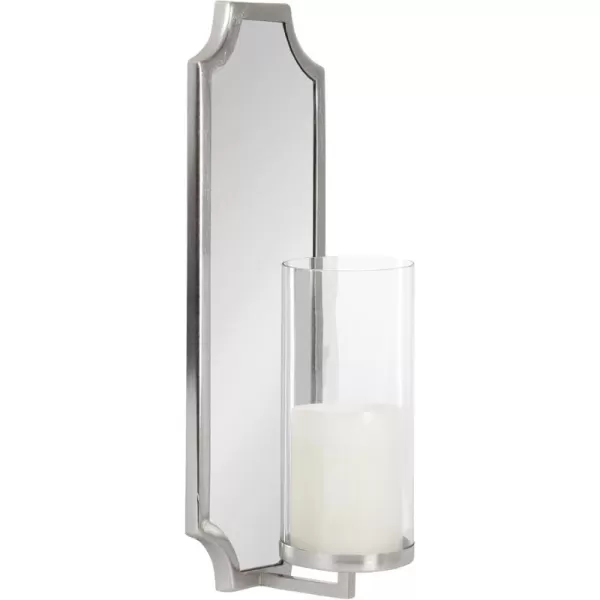 imageKate and Laurel Ciel Glam Mirrored Wall Sconce 6 x 5 x 16 Silver Traditional Scalloped Candle Holder with Removable Glass Cylinder and Mirror for Bathroom or Bedroom Wall DecorSilver