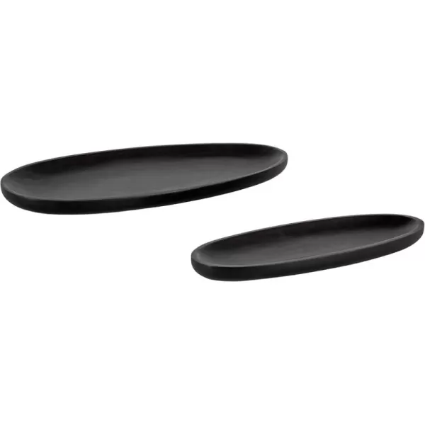 imageKate and Laurel Ekata Decorative Oval Solid Wood Nesting Trays Set of 2 Black FoodSafe Charcuterie Board Trays for Kitchen Counter or for Use as Ottoman Tray Accents or Coffee Table Tray Decor