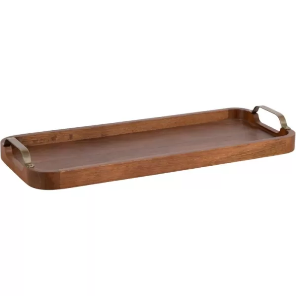 imageKate and Laurel Farson Modern Decorative Wood Rectangle Tray with Handles 10 x 24 Walnut Brown and Antique Brass Transitional Rectangular Tray for Use as Entryway Tray Decor or Ottoman Serving Tray