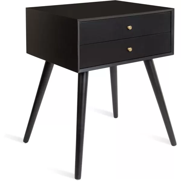 imageKate and Laurel Finco Midcentury Modern Style Side Table with 2 Drawers Gray Finish with Brass HardwareBlack