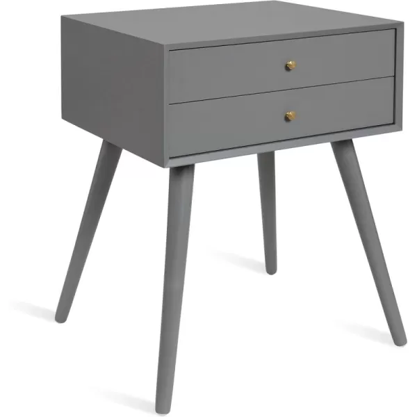 imageKate and Laurel Finco Midcentury Modern Style Side Table with 2 Drawers Gray Finish with Brass HardwareGrey