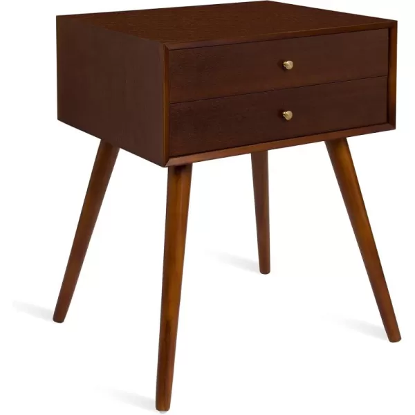 imageKate and Laurel Finco Midcentury Modern Style Side Table with 2 Drawers Walnut Brown Finish with Brass Hardware