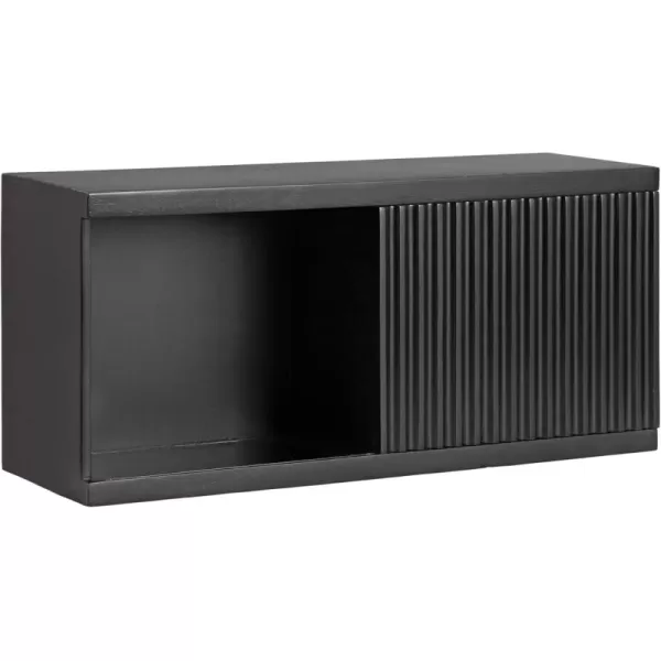 imageKate and Laurel Furrow Modern Wooden Sliding Ribbed Door Wall CabinetBlack