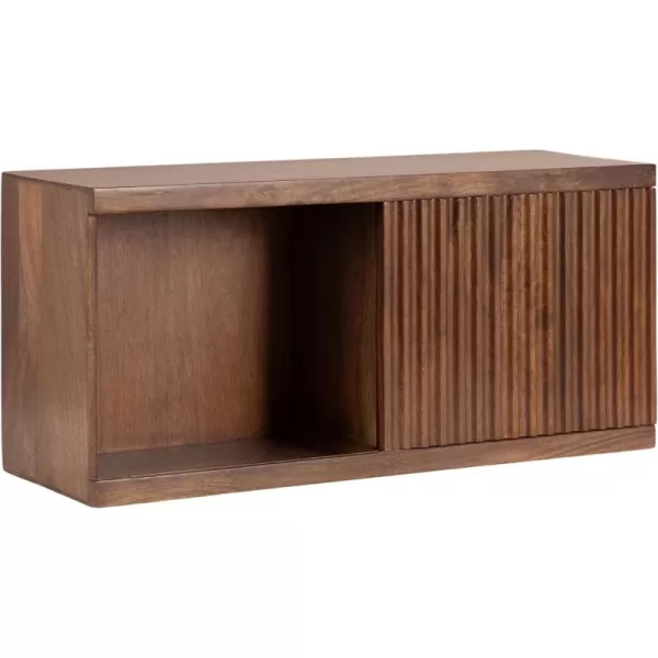 imageKate and Laurel Furrow Modern Wooden Sliding Ribbed Door Wall CabinetWalnut Brown