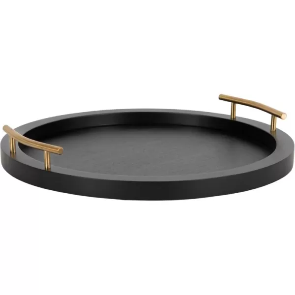 imageKate and Laurel Halsey Decorative Wooden Round Tray with Polished Metal Handles 16 Inch Diameter Black and Gold Modern Glam Wood Circle Serving Tray for Use as Ottoman Tray or Coffee Table Tray