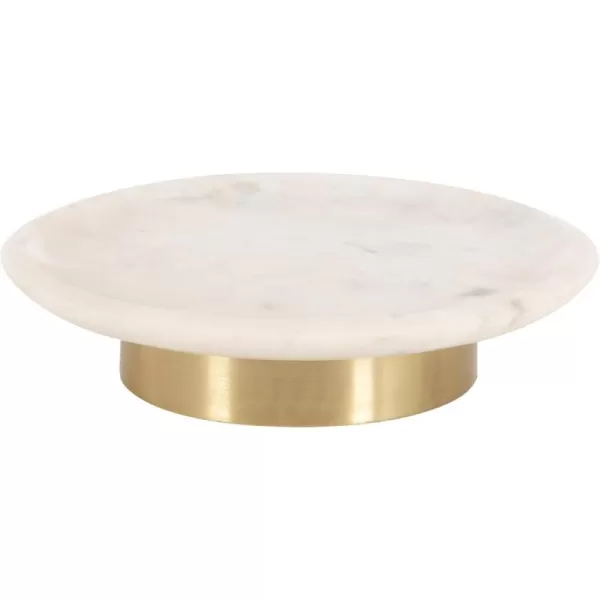 imageKate and Laurel Sevienne Modern Glam Round Marble Tray 10 Inch Diameter White and Gold Contemporary Scooped Pedestal Tray for Use as Entryway Tray Catchall or Small Coffee Table Tray