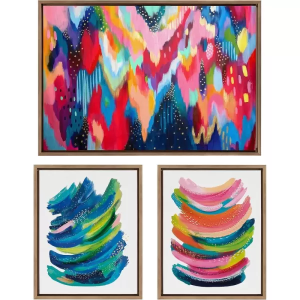 imageKate and Laurel Sylvie Brushstroke 100 Bright Abstract and 2 Framed Canvas Wall Art Set by Jessi Raulet of Ettavee 3 Piece Set 16x20 and 23x33 Gold Frame Colorful Striking Wall Art Home DcorGold