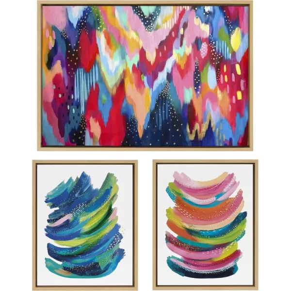 imageKate and Laurel Sylvie Brushstroke 100 Bright Abstract and 2 Framed Canvas Wall Art Set by Jessi Raulet of Ettavee 3 Piece Set 16x20 and 23x33 Gold Frame Colorful Striking Wall Art Home DcorNatural