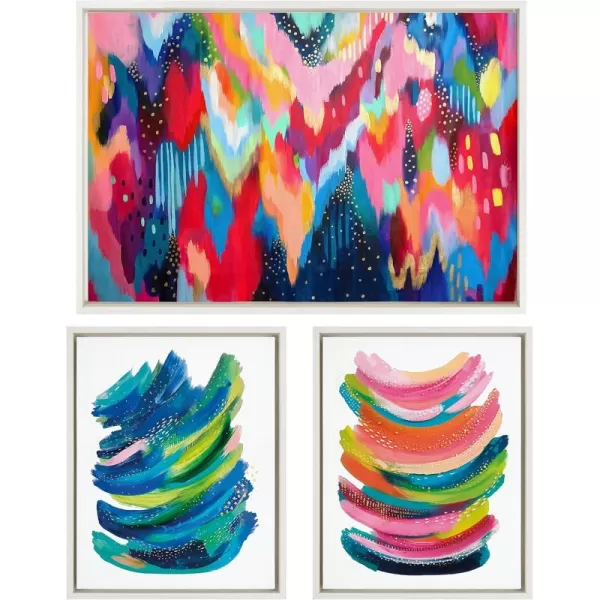 imageKate and Laurel Sylvie Brushstroke 100 Bright Abstract and 2 Framed Canvas Wall Art Set by Jessi Raulet of Ettavee 3 Piece Set 16x20 and 23x33 Gold Frame Colorful Striking Wall Art Home DcorWhite