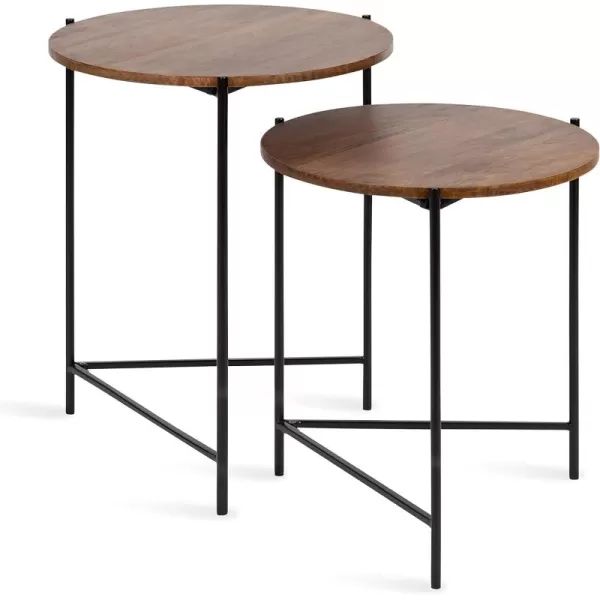 imageKate and Laurel Ulani Set of 2 Nested Round Metal End Tables BlackNaturalBlack