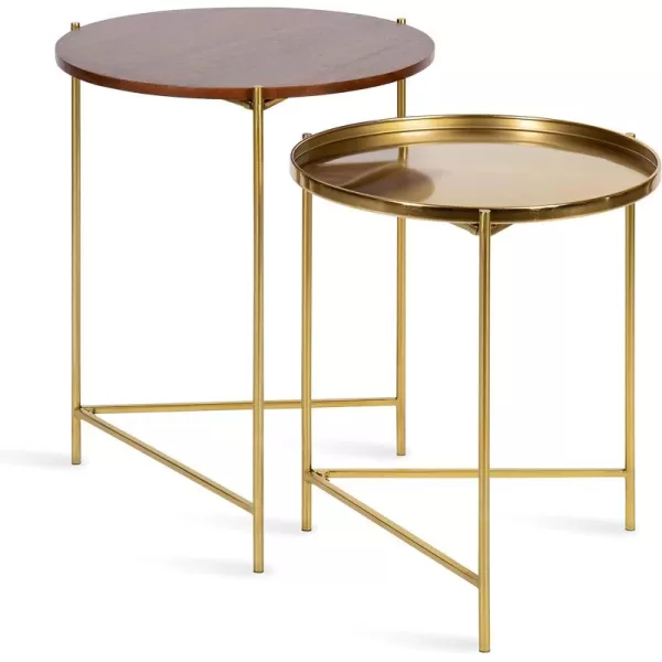 imageKate and Laurel Ulani Set of 2 Nested Round Metal End Tables BlackWalnut BrownGold