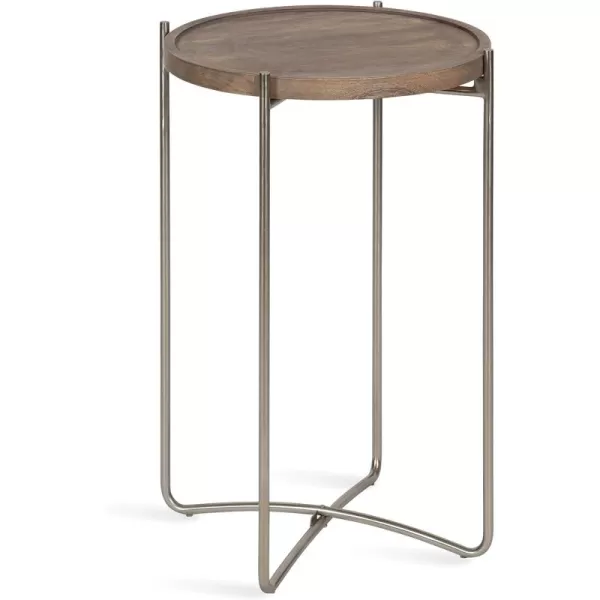 imageKate and Laurel Vale Modern Side Table 155 x 155 x 25 Gray Wood with Brushed Silver Base Round End Table for Storage and DisplayGrey