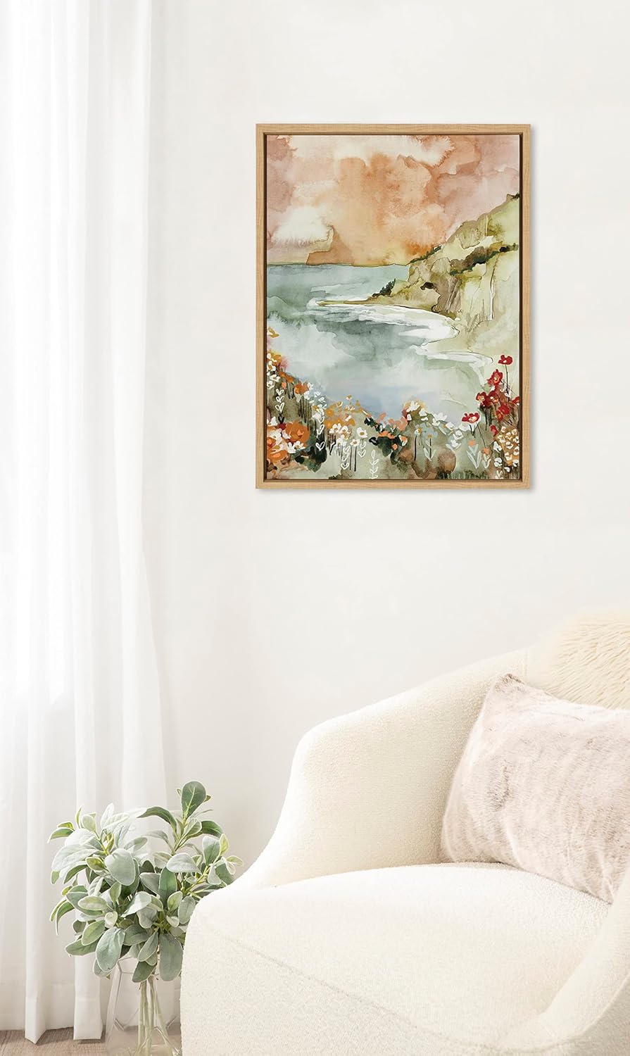 imageKate and Laurel Sylvie Landscape 04 Framed Canvas Wall Art by Annie Quigley 18x24 White Soft Watercolor Nature Landscape with Lake Art for Wall DcorNatural