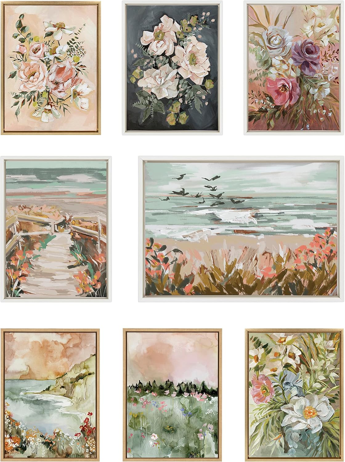 imageKate and Laurel Sylvie Landscape 04 Framed Canvas Wall Art by Annie Quigley 18x24 White Soft Watercolor Nature Landscape with Lake Art for Wall DcorWhite