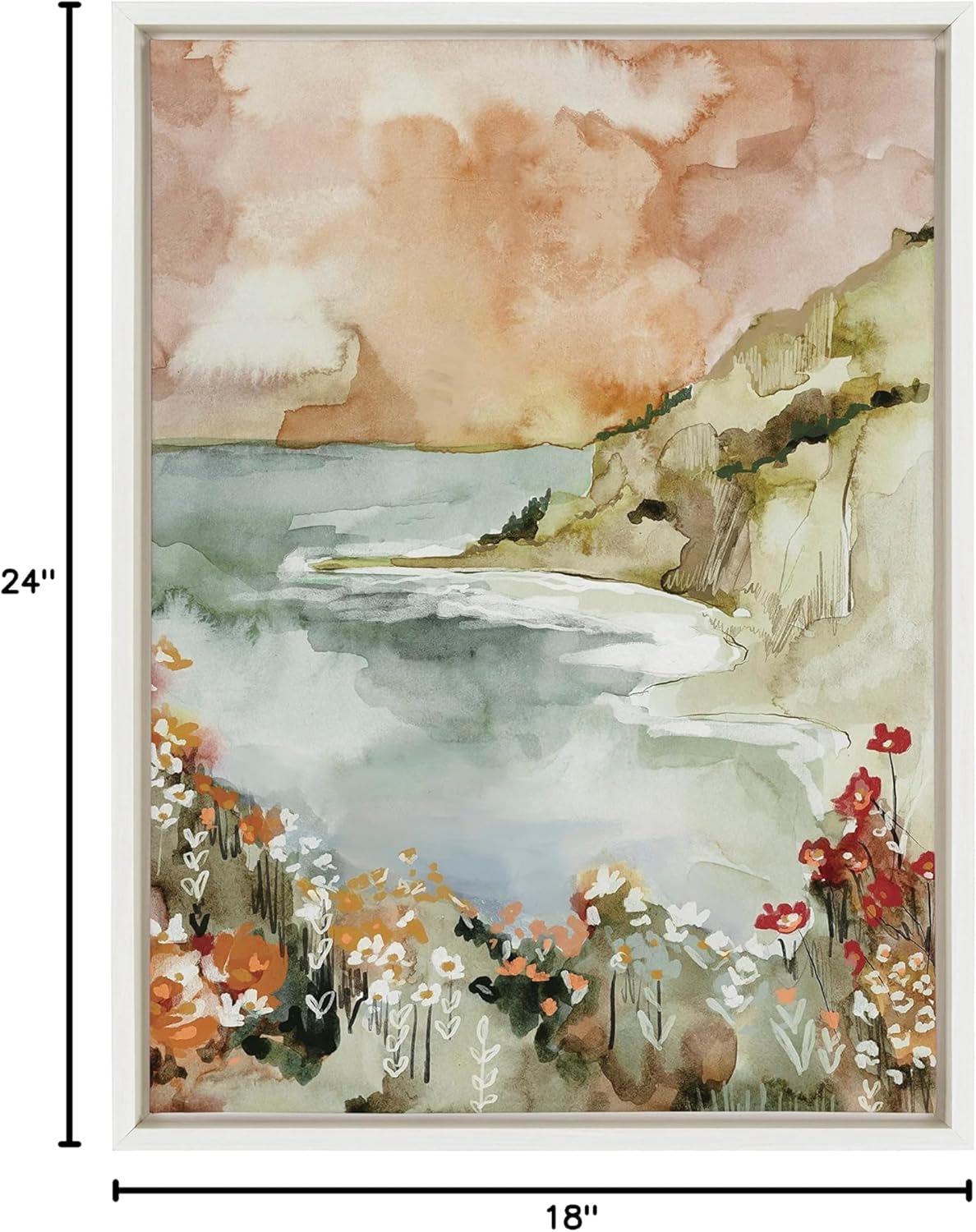 imageKate and Laurel Sylvie Landscape 04 Framed Canvas Wall Art by Annie Quigley 18x24 White Soft Watercolor Nature Landscape with Lake Art for Wall DcorWhite