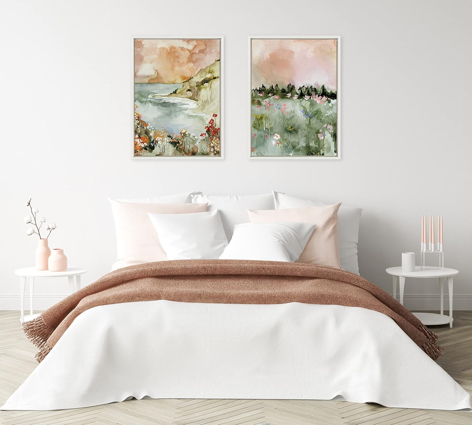 imageKate and Laurel Sylvie Landscape 04 Framed Canvas Wall Art by Annie Quigley 18x24 White Soft Watercolor Nature Landscape with Lake Art for Wall DcorWhite