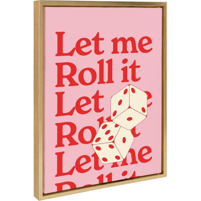 imageKate and Laurel Sylvie Let Me Roll It Pink Red Framed Canvas Wall Art by Alli Standefer 18x24 Bright Gold Modern Casino Dice Art for Wall