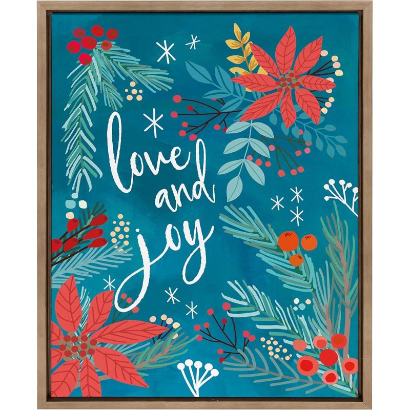imageKate and Laurel Sylvie Love and Joy Framed Canvas Wall Art by Mia Charro 18x24 Gold Festive Home Decor for The Holidays