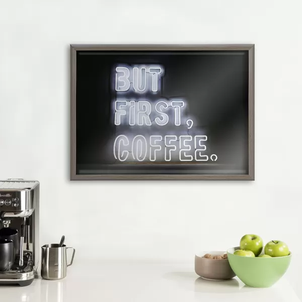 imageKate and Laurel Blake But First Coffee Neon Sign Framed Printed Glass Wall Art by The Creative Bunch Studio 18x24 Gray Modern Kitchen Coffee Shop Wall Dcor