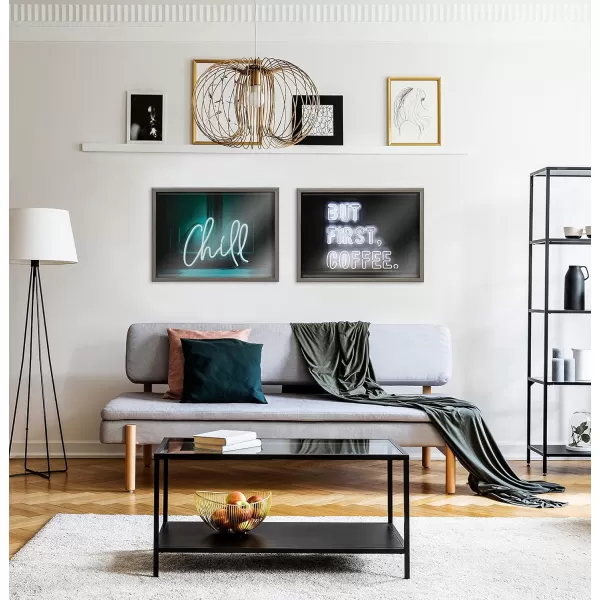 imageKate and Laurel Blake But First Coffee Neon Sign Framed Printed Glass Wall Art by The Creative Bunch Studio 18x24 Gray Modern Kitchen Coffee Shop Wall Dcor