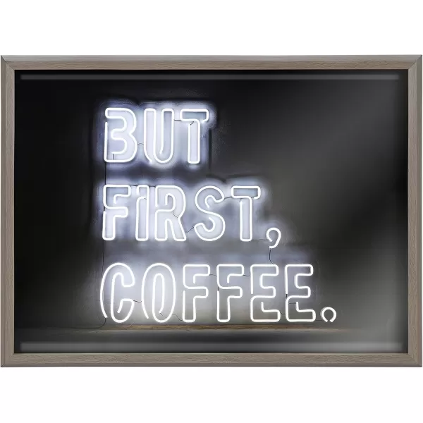 imageKate and Laurel Blake But First Coffee Neon Sign Framed Printed Glass Wall Art by The Creative Bunch Studio 18x24 Gray Modern Kitchen Coffee Shop Wall Dcor