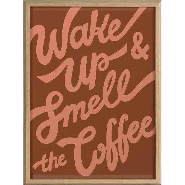 imageKate and Laurel Blake Wake Up and Smell The Coffee Framed Printed Glass Wall Art by Maria Filar 18x24 Natural Decorative Coffee Art for Wall