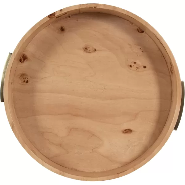 imageKate and Laurel Burlock Modern Decorative Burlwood Round Tray with Handles 15 x 15 Natural Wood and Gold Transitional Circle Tray for Use as Entryway Tray Decor or Ottoman Serving Tray