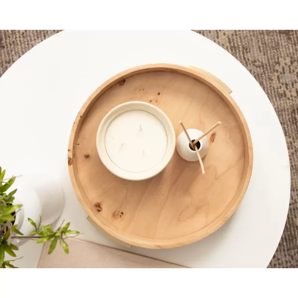 imageKate and Laurel Burlock Modern Decorative Burlwood Round Tray with Handles 15 x 15 Natural Wood and Gold Transitional Circle Tray for Use as Entryway Tray Decor or Ottoman Serving Tray