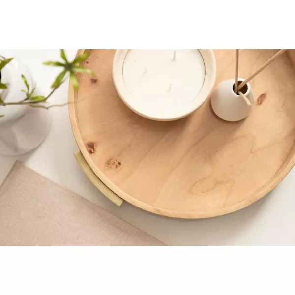 imageKate and Laurel Burlock Modern Decorative Burlwood Round Tray with Handles 15 x 15 Natural Wood and Gold Transitional Circle Tray for Use as Entryway Tray Decor or Ottoman Serving Tray