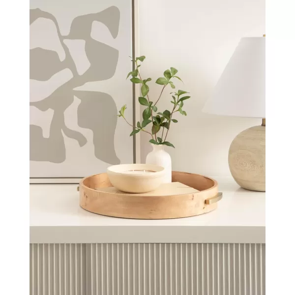 imageKate and Laurel Burlock Modern Decorative Burlwood Round Tray with Handles 15 x 15 Natural Wood and Gold Transitional Circle Tray for Use as Entryway Tray Decor or Ottoman Serving Tray