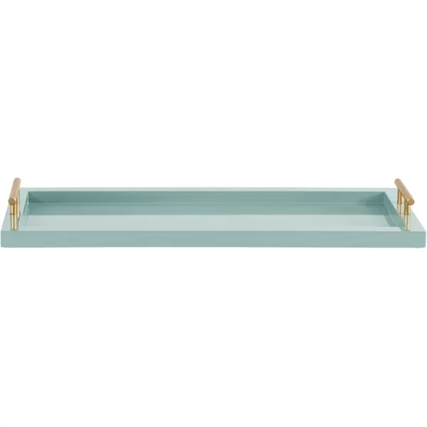 imageKate and Laurel Halsey Rectangle Decorative Narrow Tray with Gold Metal Handles 24 x 10 Blue and Gold Modern Glam Slim Serving Tray with Handles for Living Room Decor