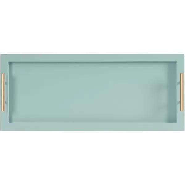 imageKate and Laurel Halsey Rectangle Decorative Narrow Tray with Gold Metal Handles 24 x 10 Blue and Gold Modern Glam Slim Serving Tray with Handles for Living Room Decor