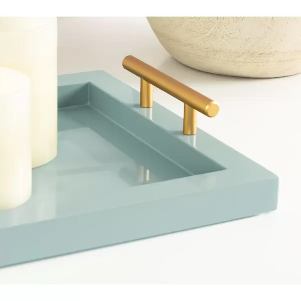 imageKate and Laurel Halsey Rectangle Decorative Narrow Tray with Gold Metal Handles 24 x 10 Blue and Gold Modern Glam Slim Serving Tray with Handles for Living Room Decor