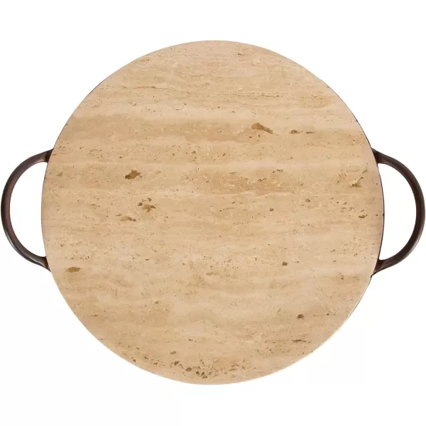 imageKate and Laurel Hazeltine Round Travertine Serving Tray with Handles 14 x 16 Natural Travertine and Bronze Transitional FoodSafe Stone Circle Tray for Coffee Table Tray or Charcuterie Board