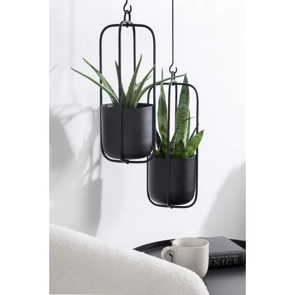 imageKate and Laurel Nobrey Modern Hanging Planters Set of 2 Black Metal Hanging Plant Pots for Indoor PlantsBlack