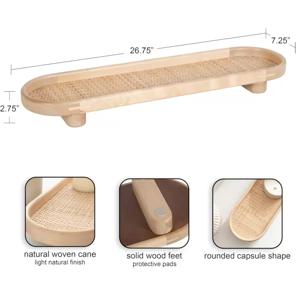 imageKate and Laurel Planche Decorative Capsule Woven Tray with Solid Wood Frame 27 x 8 Natural Brown Modern Slim Wood Rectangle Serving Tray for Living RoomNatural