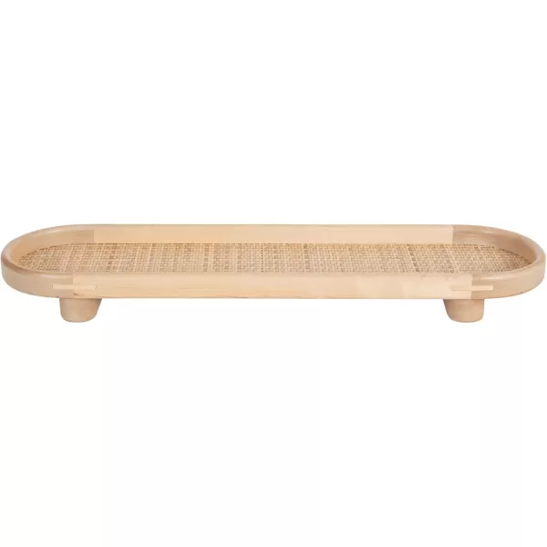 imageKate and Laurel Planche Decorative Capsule Woven Tray with Solid Wood Frame 27 x 8 Natural Brown Modern Slim Wood Rectangle Serving Tray for Living RoomNatural