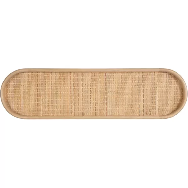 imageKate and Laurel Planche Decorative Capsule Woven Tray with Solid Wood Frame 27 x 8 Natural Brown Modern Slim Wood Rectangle Serving Tray for Living RoomNatural