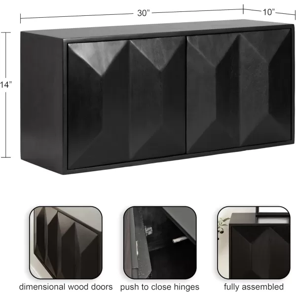 imageKate and Laurel Ranier Modern Wooden TwoDoor Wall Cabinet 30 x 10 x 14 Black Decorative Storage Cabinet with Dimensional Face for Use as Floating Nightstand or Floating TV ShelfBlack