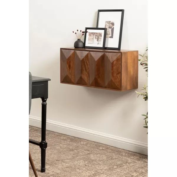 imageKate and Laurel Ranier Modern Wooden TwoDoor Wall Cabinet 30 x 10 x 14 Black Decorative Storage Cabinet with Dimensional Face for Use as Floating Nightstand or Floating TV ShelfWalnut Brown