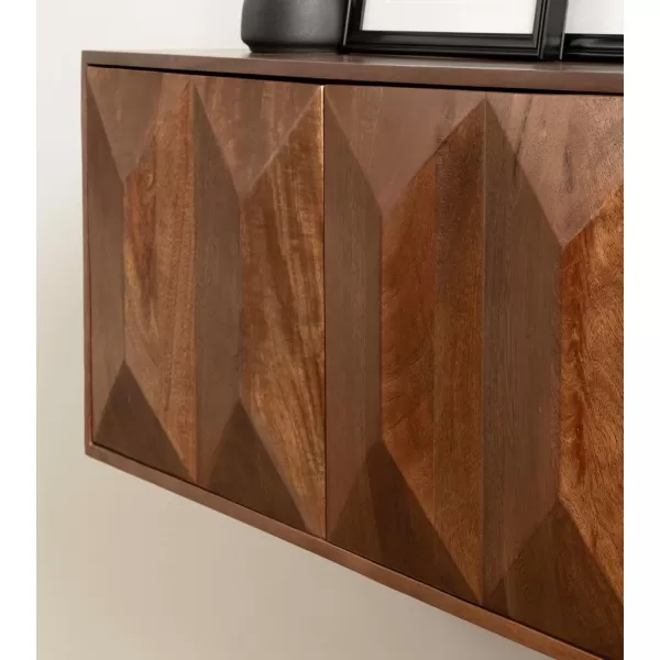 imageKate and Laurel Ranier Modern Wooden TwoDoor Wall Cabinet 30 x 10 x 14 Black Decorative Storage Cabinet with Dimensional Face for Use as Floating Nightstand or Floating TV ShelfWalnut Brown