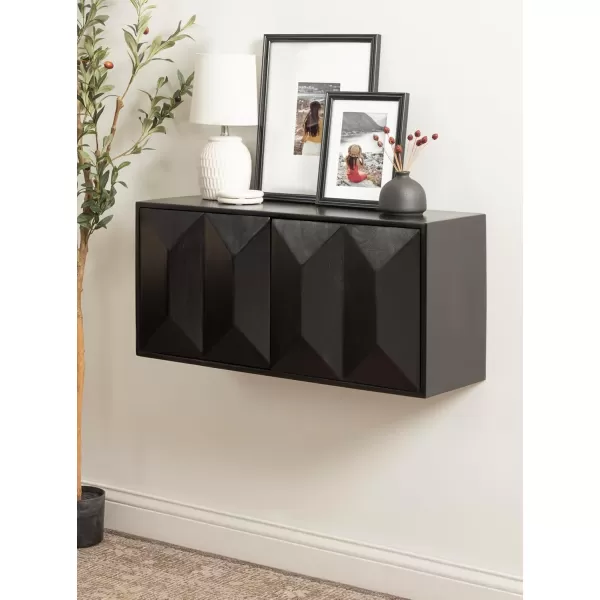 imageKate and Laurel Ranier Modern Wooden TwoDoor Wall Cabinet 30 x 10 x 14 Black Decorative Storage Cabinet with Dimensional Face for Use as Floating Nightstand or Floating TV ShelfBlack