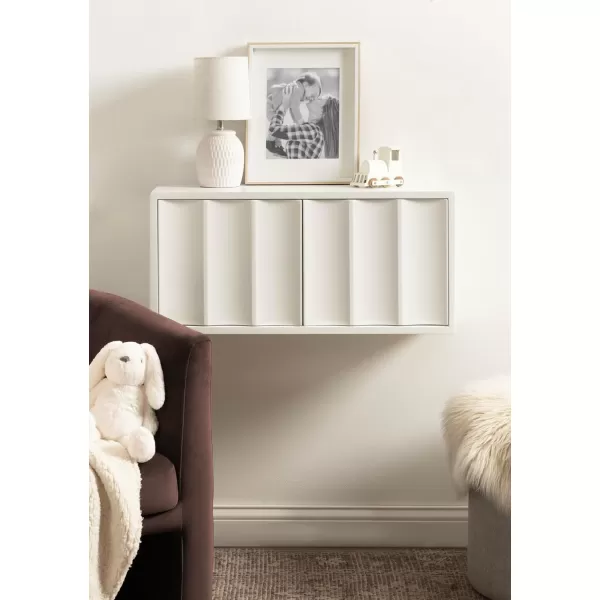 imageKate and Laurel Sartell Modern Wooden TwoDoor Wall Cabinet 30 x 10 x 14 White Decorative Modern Storage Cabinet with Dimensional Face for Use as Floating Nightstand or Cute Nursery Shelf Storage