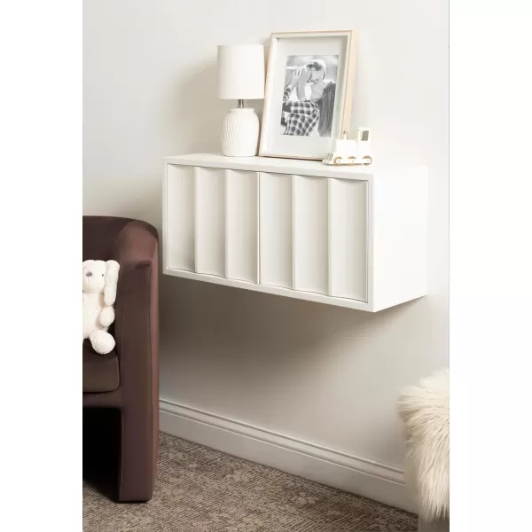 imageKate and Laurel Sartell Modern Wooden TwoDoor Wall Cabinet 30 x 10 x 14 White Decorative Modern Storage Cabinet with Dimensional Face for Use as Floating Nightstand or Cute Nursery Shelf Storage