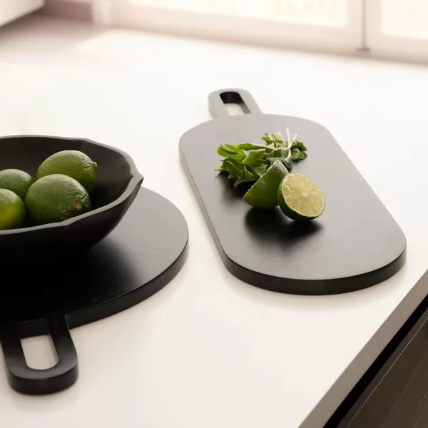 imageKate and Laurel Staven Transitional TwoPiece Serving Boards Set 7 x 22 and 14 x 18 Black Modern FoodSafe Charcuterie Boards with Solid Mango Construction for Use as Kitchen Countertop Decor