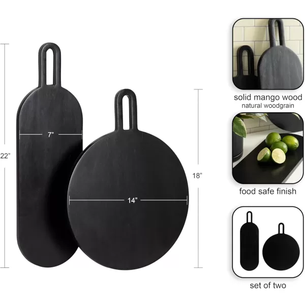 imageKate and Laurel Staven Transitional TwoPiece Serving Boards Set 7 x 22 and 14 x 18 Black Modern FoodSafe Charcuterie Boards with Solid Mango Construction for Use as Kitchen Countertop Decor