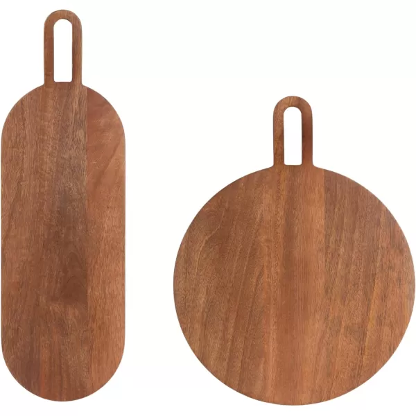 imageKate and Laurel Staven Transitional TwoPiece Serving Boards Set 7 x 22 and 14 x 18 Walnut Brown Modern FoodSafe Charcuterie Boards from Solid Mango Wood for Use as Kitchen Countertop Decor