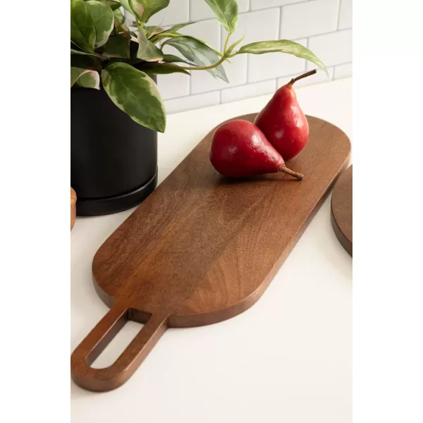 imageKate and Laurel Staven Transitional TwoPiece Serving Boards Set 7 x 22 and 14 x 18 Walnut Brown Modern FoodSafe Charcuterie Boards from Solid Mango Wood for Use as Kitchen Countertop Decor